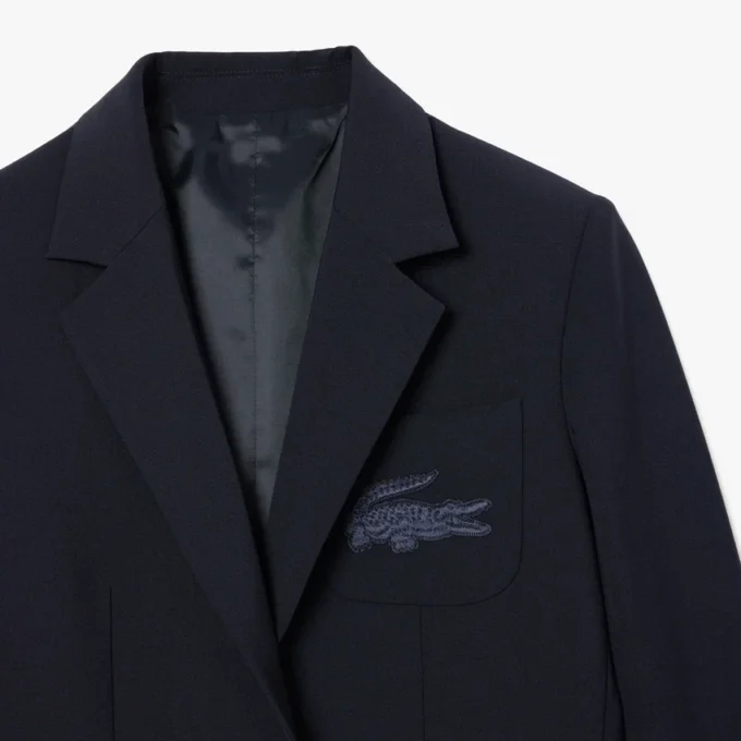 Slim fit-blazer i ull med broderat logo för dam Slim fit-blazer i ull med broderat logo för dam