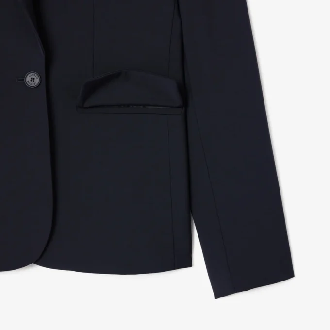 Slim fit-blazer i ull med broderat logo för dam Slim fit-blazer i ull med broderat logo för dam