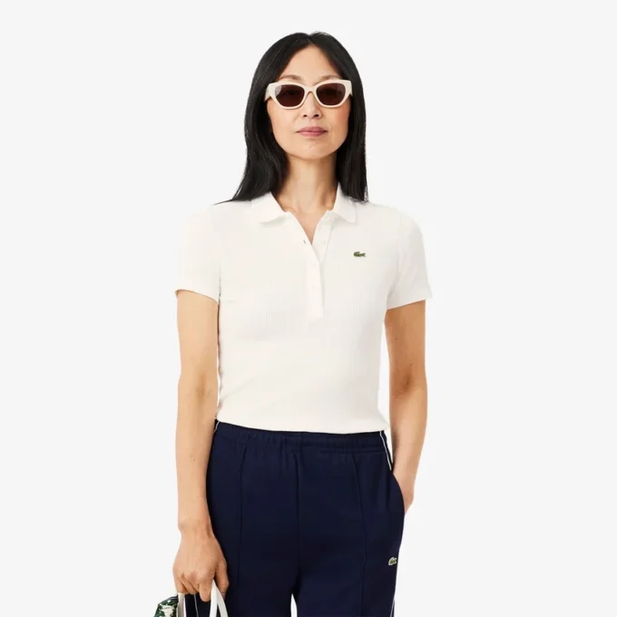 Slim Fit L.12.D ribbad bomullspikétröja för dam