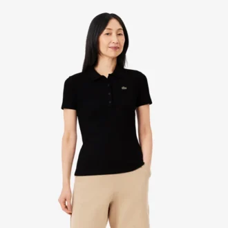 Slim Fit L.12.D ribbad bomullspikétröja för dam