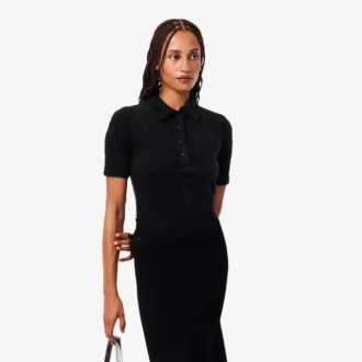 Slim fit-pikétröja i ribbstickat med fluffig yta för dam
