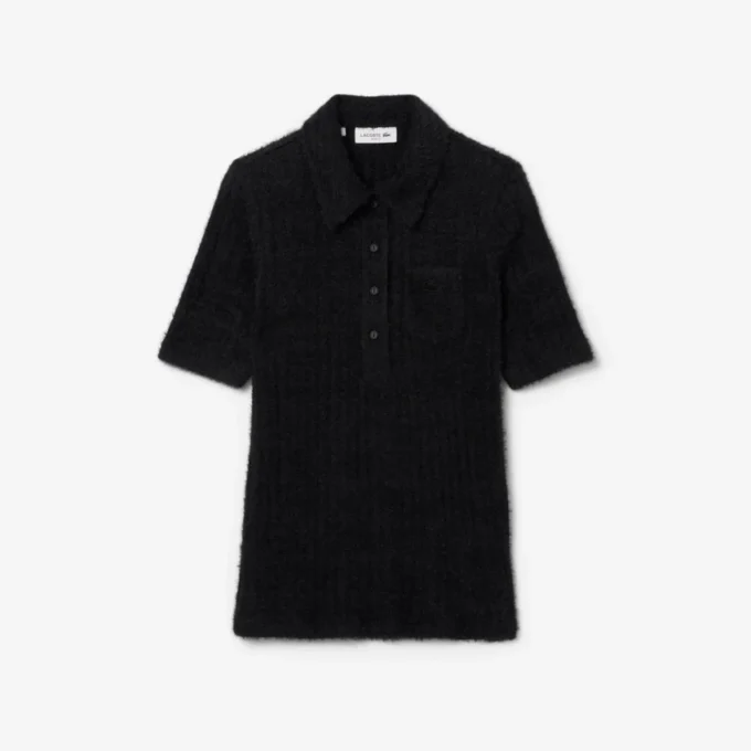 Slim fit-pikétröja i ribbstickat med fluffig yta för dam