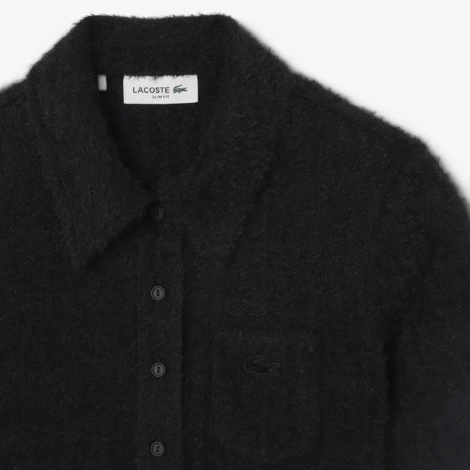 Slim fit-pikétröja i ribbstickat med fluffig yta för dam