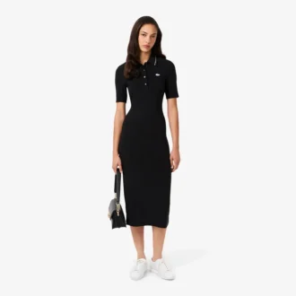 Slim fit-pikétröja med diamantmönster och krokodilkrage för dam