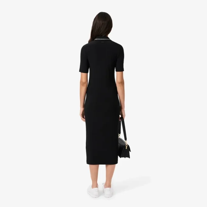Slim fit-pikétröja med diamantmönster och krokodilkrage för dam Slim fit-pikétröja med diamantmönster och krokodilkrage för dam