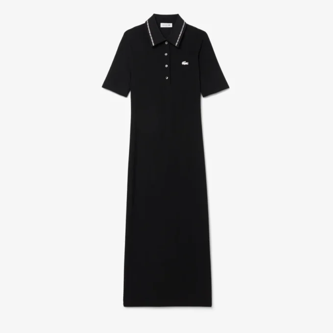 Slim fit-pikétröja med diamantmönster och krokodilkrage för dam Slim fit-pikétröja med diamantmönster och krokodilkrage för dam
