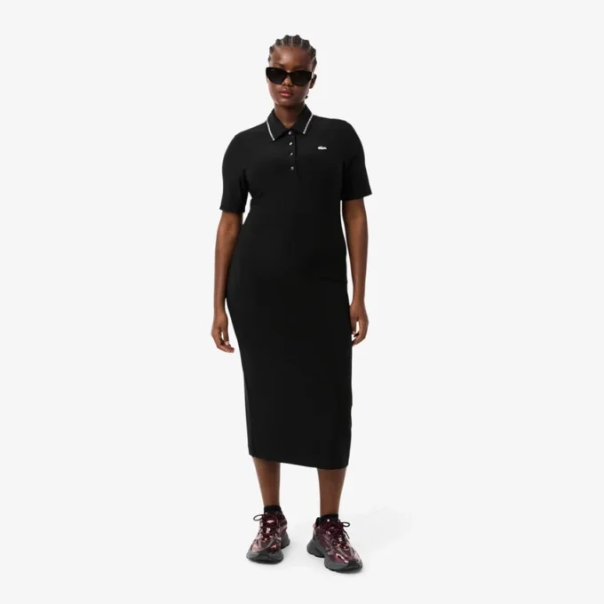 Slim fit-pikétröja med diamantmönster och krokodilkrage för dam Slim fit-pikétröja med diamantmönster och krokodilkrage för dam