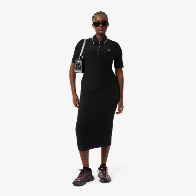 Slim fit-pikétröja med diamantmönster och krokodilkrage för dam Slim fit-pikétröja med diamantmönster och krokodilkrage för dam