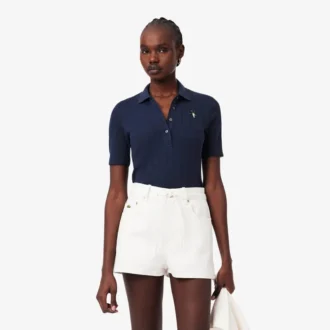 Slim fit-pikétröja med Pointelle-mönster och L.12.D-logotyp för dam