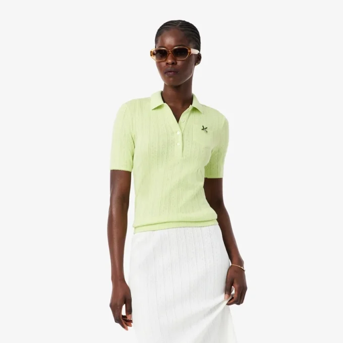 Slim fit-pikétröja med Pointelle-mönster och L.12.D-logotyp för dam