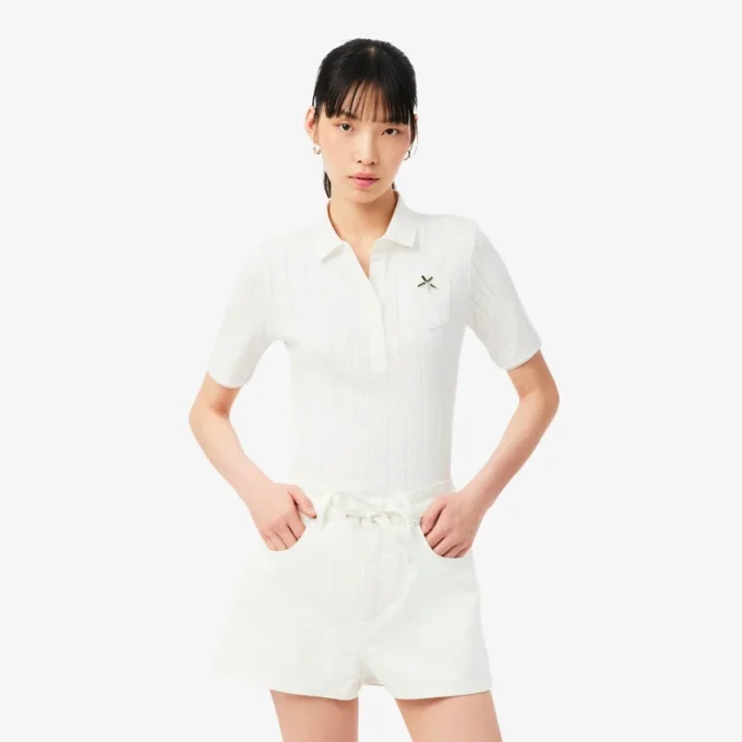 Slim fit-pikétröja med Pointelle-mönster och L.12.D-logotyp för dam