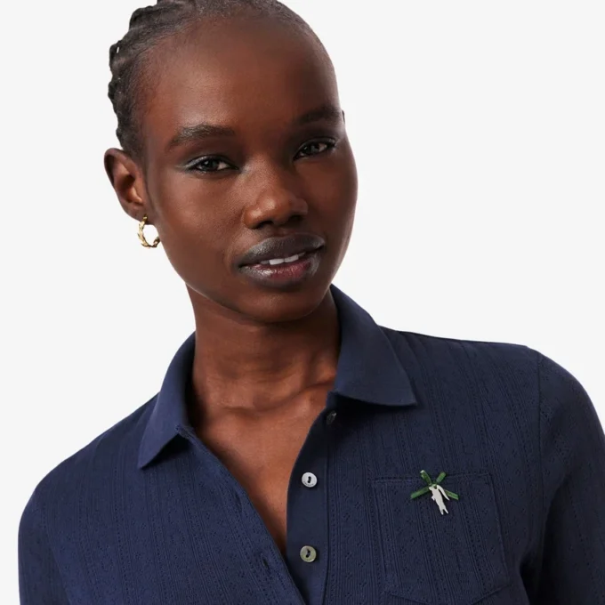 Slim fit-pikétröja med Pointelle-mönster och L.12.D-logotyp för dam Slim fit-pikétröja med Pointelle-mönster och L.12.D-logotyp för dam
