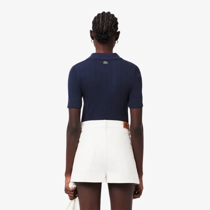 Slim fit-pikétröja med Pointelle-mönster och L.12.D-logotyp för dam Slim fit-pikétröja med Pointelle-mönster och L.12.D-logotyp för dam
