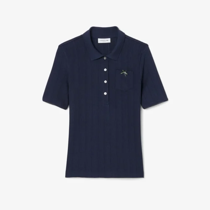 Slim fit-pikétröja med Pointelle-mönster och L.12.D-logotyp för dam Slim fit-pikétröja med Pointelle-mönster och L.12.D-logotyp för dam