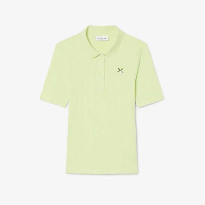 Slim fit-pikétröja med Pointelle-mönster och L.12.D-logotyp för dam Slim fit-pikétröja med Pointelle-mönster och L.12.D-logotyp för dam