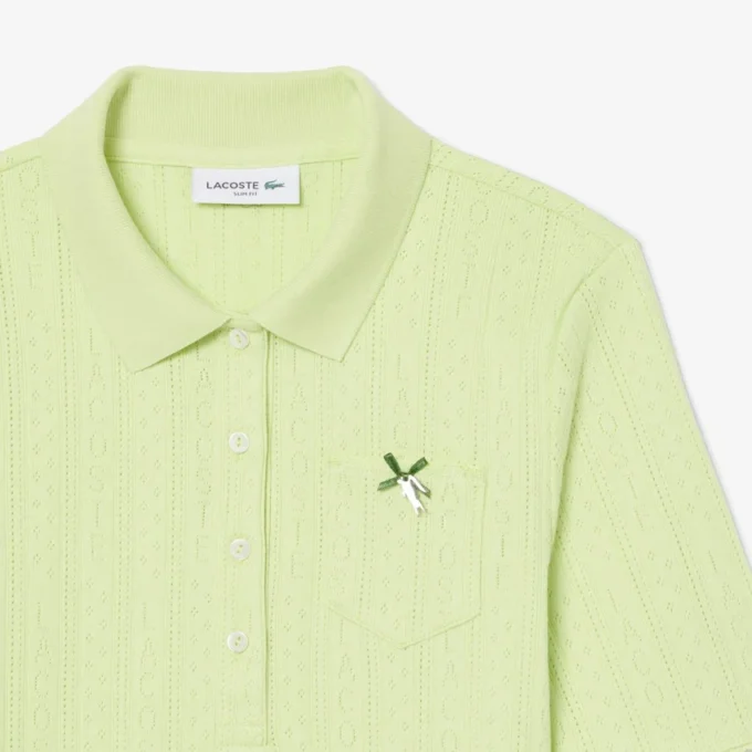 Slim fit-pikétröja med Pointelle-mönster och L.12.D-logotyp för dam Slim fit-pikétröja med Pointelle-mönster och L.12.D-logotyp för dam