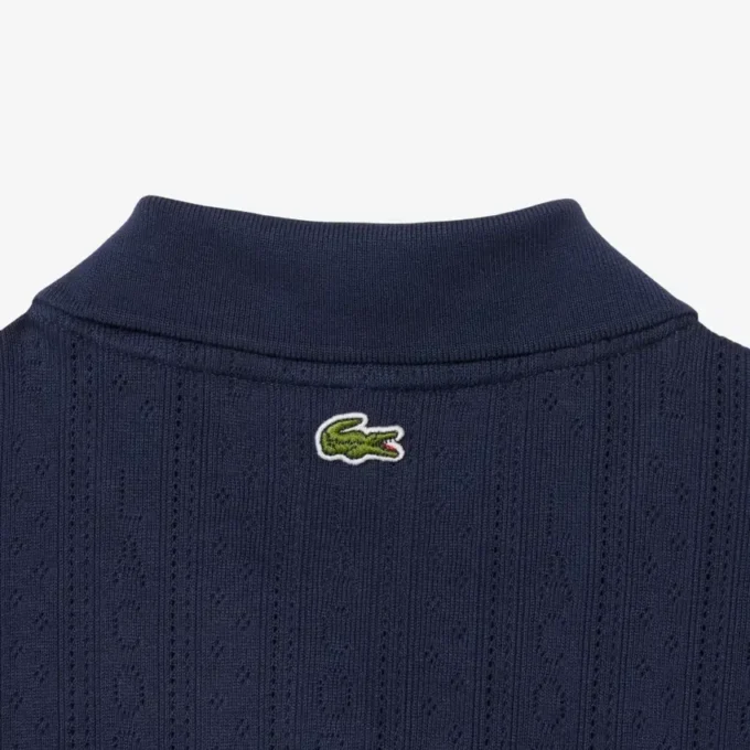 Slim fit-pikétröja med Pointelle-mönster och L.12.D-logotyp för dam Slim fit-pikétröja med Pointelle-mönster och L.12.D-logotyp för dam