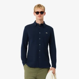 Slim fit-skjorta i bomullspiqué för herr