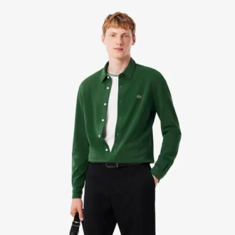 Slim fit-skjorta i bomullspiqué för herr