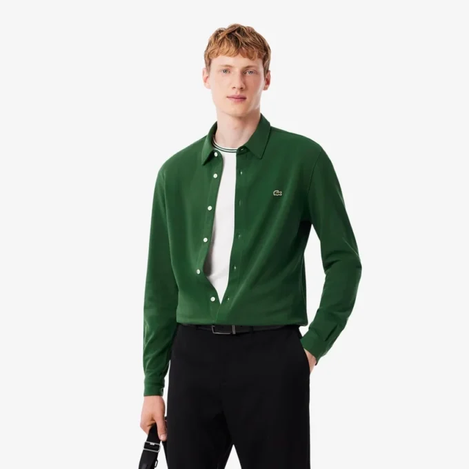 Slim fit-skjorta i bomullspiqué för herr Slim fit-skjorta i bomullspiqué för herr