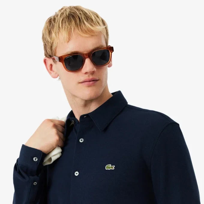 Slim fit-skjorta i bomullspiqué för herr