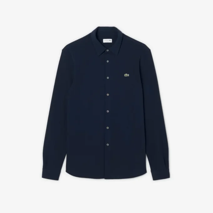 Slim fit-skjorta i bomullspiqué för herr