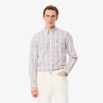 Slim fit-skjorta i stretch med rutmönster för herr