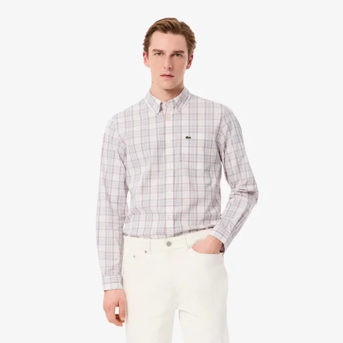 Slim fit-skjorta i stretch med rutmönster för herr Slim fit-skjorta i stretch med rutmönster för herr