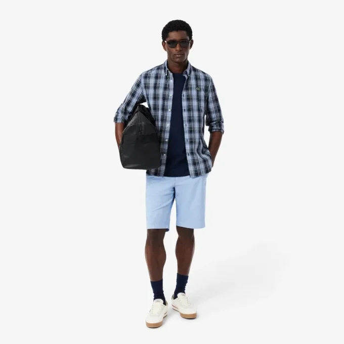 Slim fit-skjorta i stretchpoplin med rutmönster Slim fit-skjorta i stretchpoplin med rutmönster