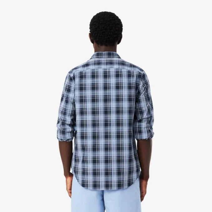 Slim fit-skjorta i stretchpoplin med rutmönster Slim fit-skjorta i stretchpoplin med rutmönster