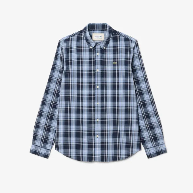 Slim fit-skjorta i stretchpoplin med rutmönster Slim fit-skjorta i stretchpoplin med rutmönster