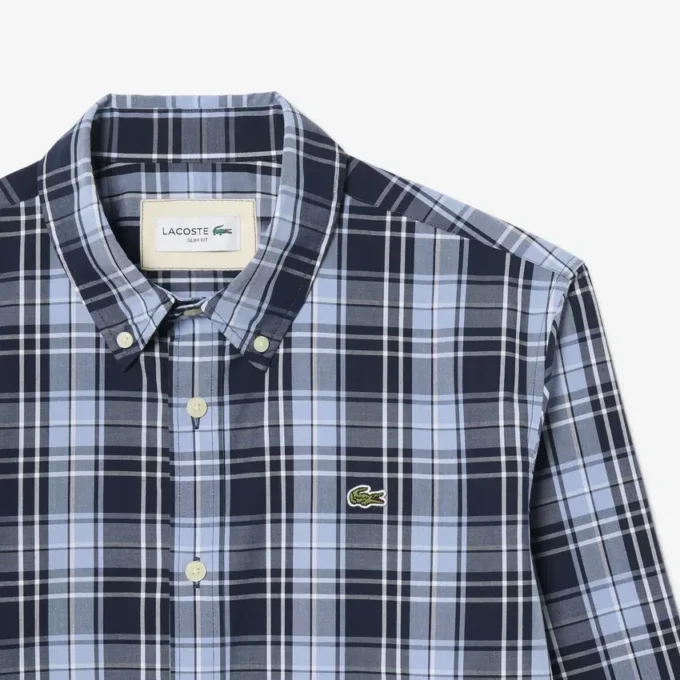 Slim fit-skjorta i stretchpoplin med rutmönster Slim fit-skjorta i stretchpoplin med rutmönster