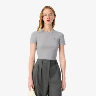 Slim fit-T-shirt i ribbad bomull för dam