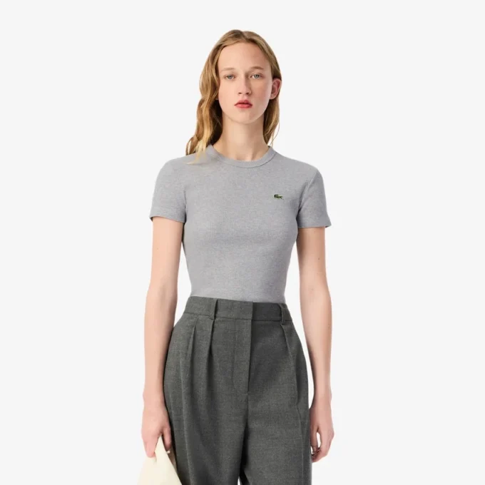 Slim fit-T-shirt i ribbad bomull för dam Slim fit-T-shirt i ribbad bomull för dam