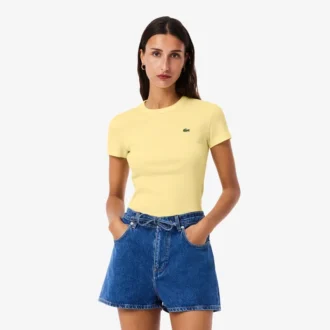Slim fit-T-shirt i ribbad bomull för dam