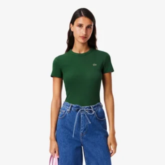 Slim fit-T-shirt i ribbad bomull för dam