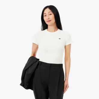 Slim fit-T-shirt i ribbad bomull för dam