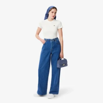 Slim fit-T-shirt i ribbad bomull för dam