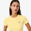 Slim fit-T-shirt i ribbad bomull för dam Slim fit-T-shirt i ribbad bomull för dam