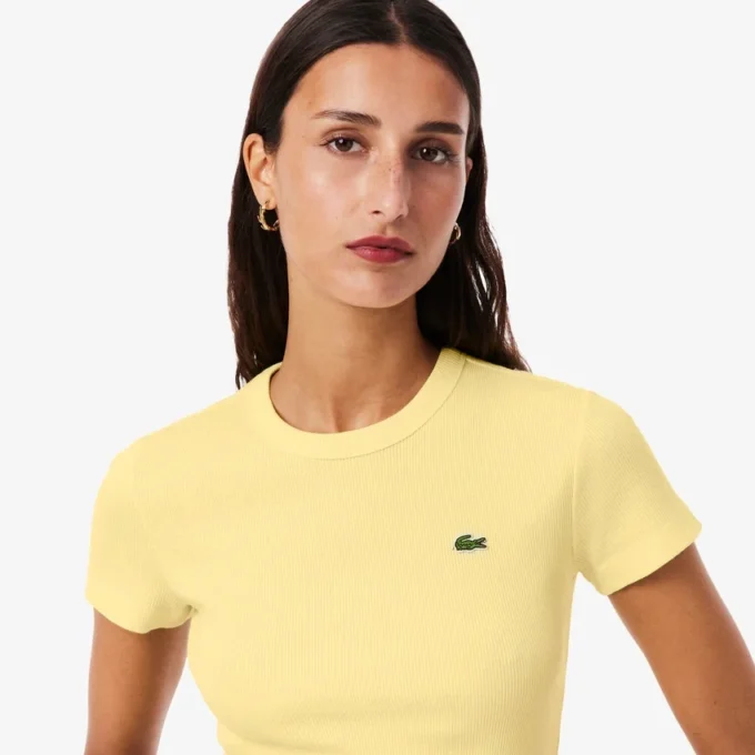 Slim fit-T-shirt i ribbad bomull för dam Slim fit-T-shirt i ribbad bomull för dam