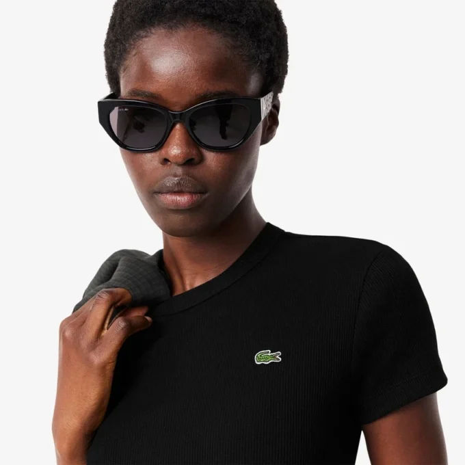 Slim fit-T-shirt i ribbad bomull för dam Slim fit-T-shirt i ribbad bomull för dam