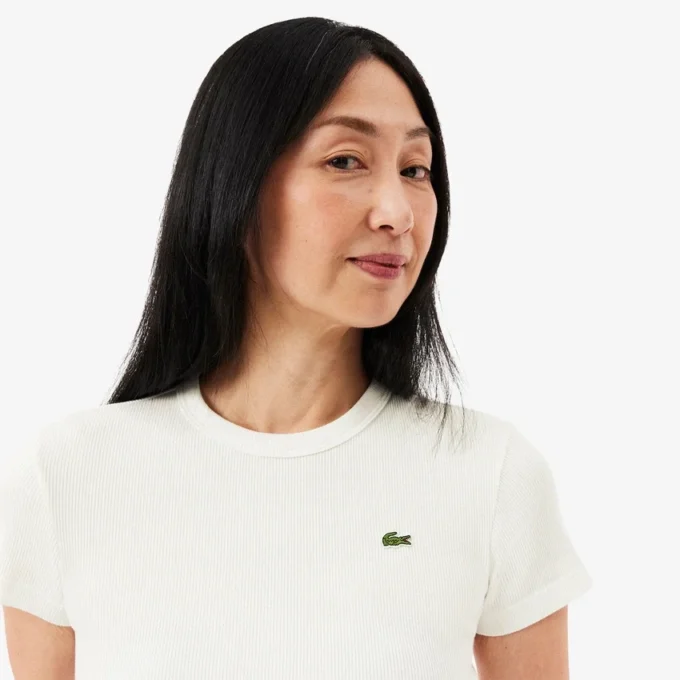 Slim fit-T-shirt i ribbad bomull för dam Slim fit-T-shirt i ribbad bomull för dam