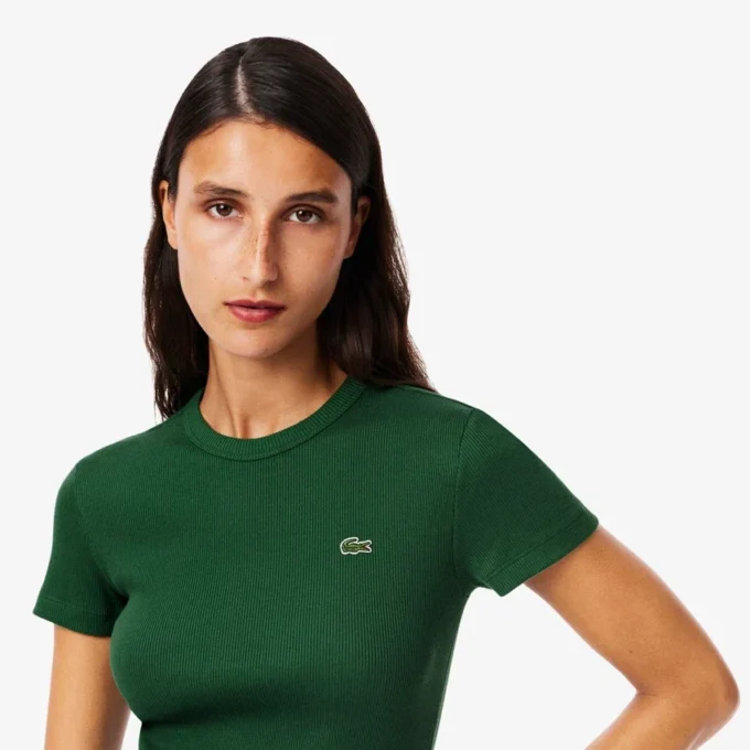Slim fit-T-shirt i ribbad bomull för dam Slim fit-T-shirt i ribbad bomull för dam