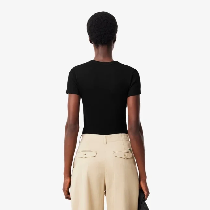 Slim fit-T-shirt i ribbad bomull för dam Slim fit-T-shirt i ribbad bomull för dam