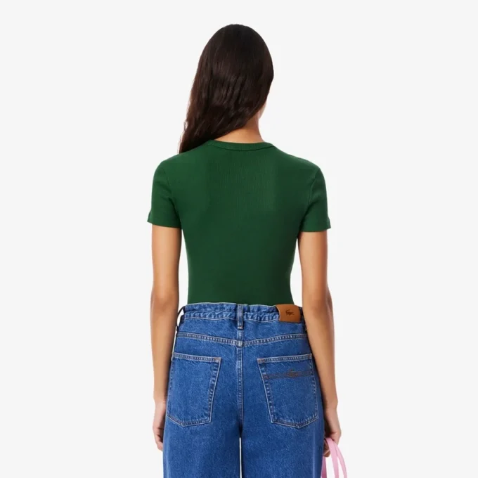 Slim fit-T-shirt i ribbad bomull för dam Slim fit-T-shirt i ribbad bomull för dam