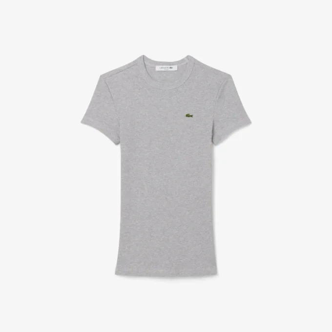 Slim fit-T-shirt i ribbad bomull för dam Slim fit-T-shirt i ribbad bomull för dam
