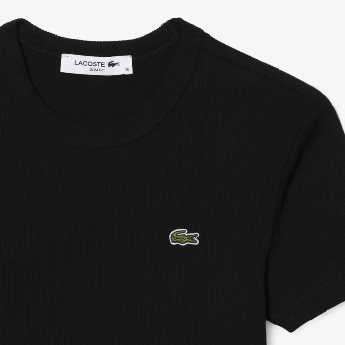 Slim fit-T-shirt i ribbad bomull för dam Slim fit-T-shirt i ribbad bomull för dam