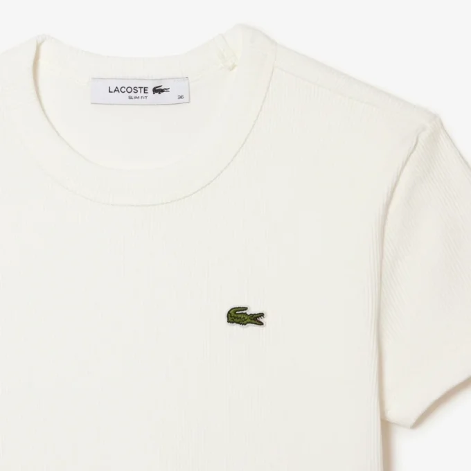Slim fit-T-shirt i ribbad bomull för dam Slim fit-T-shirt i ribbad bomull för dam