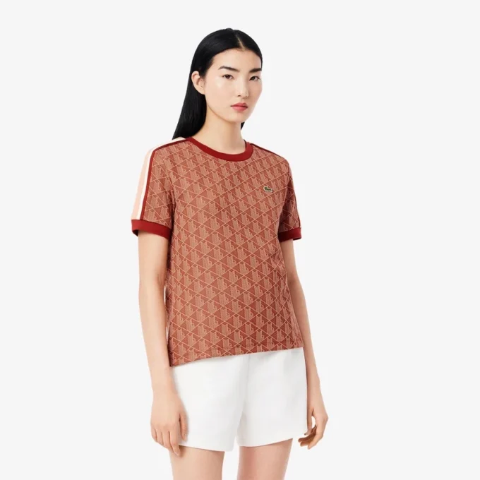 Slim fit-T-shirt med monogram för dam
