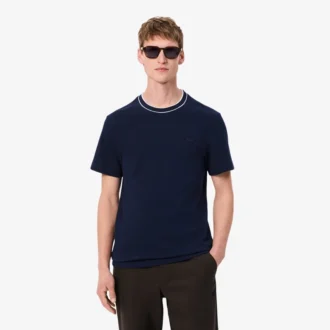 Stretch-T-shirt med randig krage i piqué för herr